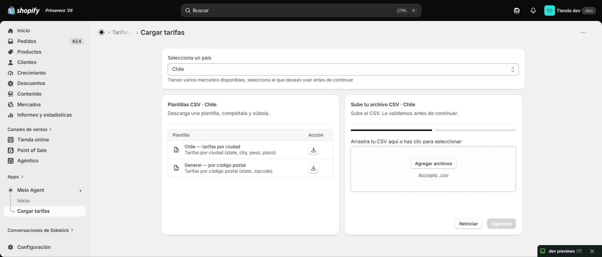Cómo subir e importar tarifas de envío masivamente en Shopify con CSV